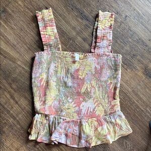 LC Lauren Conrad Pastel Floral Smocked Crop Top